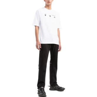 Tricou alb cu mâneci scurte și guler rotund cu imprimeu logo Off-White pentru bărbați