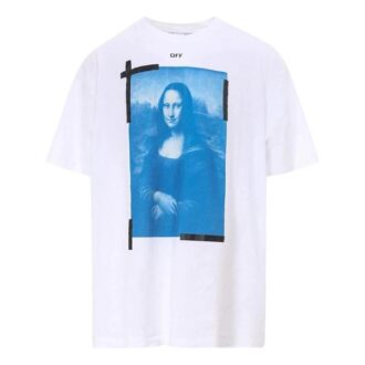 Tricou alb cu mâneci scurte și guler rotund Off-White pentru bărbați, cu imprimeu Mona Lisa Arrow