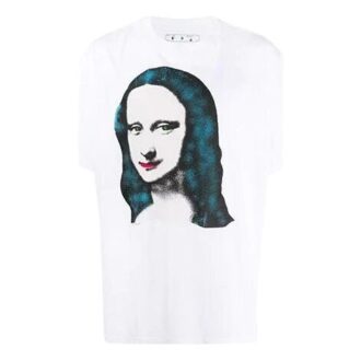 Tricou alb cu mâneci scurte și imprimeu Mona Lisa