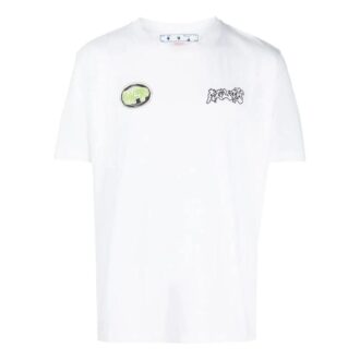 Tricou alb cu mâneci scurte Off-White pentru bărbați, colecția SS22, cu imprimeu cu logo