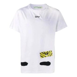 Tricou alb cu mâneci scurte Off-White pentru bărbați, cu imprimeu cu dungi de tigru și stropi de cerneală, C/O VIRGIL ABLOH