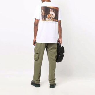 Tricou alb cu mâneci scurte Off-White pentru bărbați FW21 cu imprimeu Caravaggio