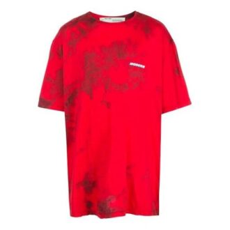 Tricou alb-murdar pentru bărbați cu logo și imprimeu tie-dye roșu