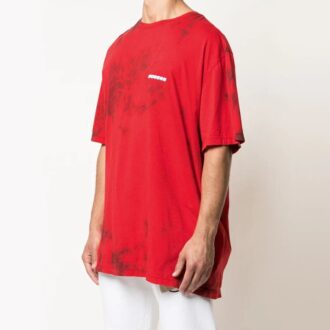 Tricou alb-murdar pentru bărbați cu logo și imprimeu tie-dye roșu