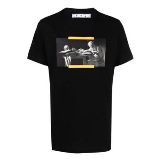 Tricou alb-murdar pentru bărbați SS21 cu imprimeu și mâneci scurte, negru