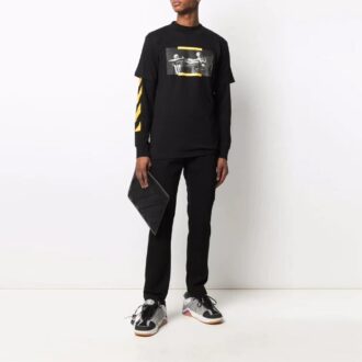 Tricou alb-murdar pentru bărbați SS21 cu imprimeu și mâneci scurte, negru