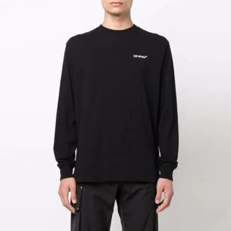 Tricou alb murdar pentru bărbați SS22 Caravaggio cu imprimeu de săgeți și litere, mâneci lungi, croială largă, negru