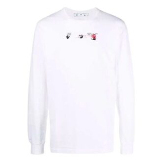 Tricou alb obișnuit cu mâneci lungi și imprimeu cu săgeți Off-White pentru bărbați