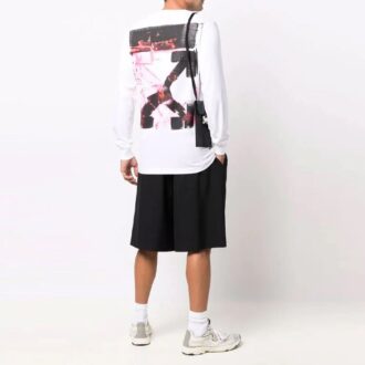 Tricou alb obișnuit cu mâneci lungi și imprimeu cu săgeți Off-White pentru bărbați