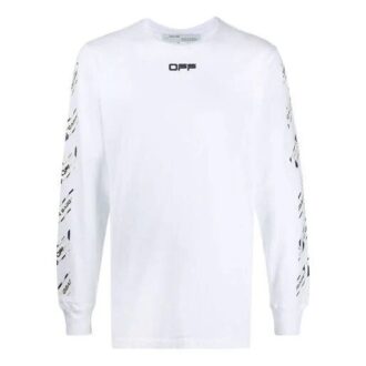 Tricou alb Off-White pentru bărbați, colecția FW21, cu mâneci lungi, croială slim, cu curea din cauciuc