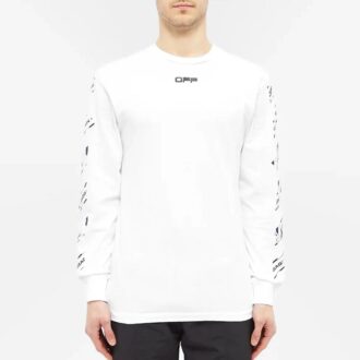 Tricou alb Off-White pentru bărbați, colecția FW21, cu mâneci lungi, croială slim, cu curea din cauciuc