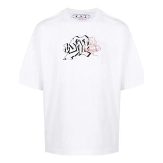 Tricou alb Off-White pentru bărbați, colecția FW22, cu imprimeu logo, guler rotund, mâneci scurte și croială lejeră