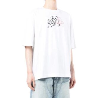 Tricou alb Off-White pentru bărbați, colecția FW22, cu imprimeu logo, guler rotund, mâneci scurte și croială lejeră