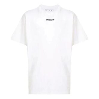 Tricou alb Off-White pentru bărbați, cu logo graffiti, guler rotund, mâneci scurte și croială lejeră