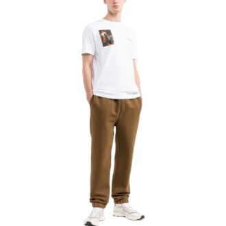 Tricou alb Off-White pentru bărbați FW22 cu imprimeu de personaje, guler rotund și pantaloni scurți, versiune standard