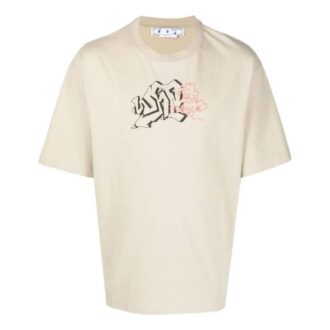 Tricou alb Off-White pentru bărbați SS22 cu guler rotund și mâneci scurte, cu imprimeu logo