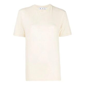 Tricou alb Off-White SS21, cu guler rotund, pantaloni scurți și croială slim