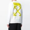 Tricou alb pentru bărbați Off-White cu guler rotund, mâneci lungi și imprimeu pe curea de cauciuc