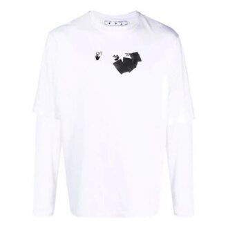 Tricou alb pentru bărbați Off-White, cu imprimeu cu săgeți, mâneci lungi, două straturi, croială largă