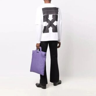 Tricou alb pentru bărbați Off-White, cu imprimeu cu săgeți, mâneci lungi, două straturi, croială largă
