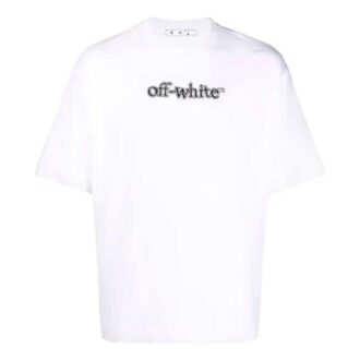 Tricou alb pentru bărbați Off-White, cu imprimeu logo, mânecă scurtă, croială lejeră