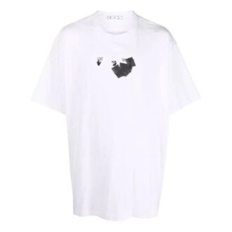 Tricou alb pentru bărbați Off-White FW21 cu guler rotund, imprimeu cu săgeți, pantaloni scurți și croială lejeră