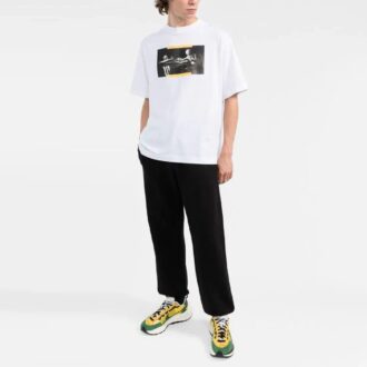 Tricou alb pentru bărbați Off-White FW21 cu imprimeu Caravaggio, guler rotund, mânecă scurtă și croială slim