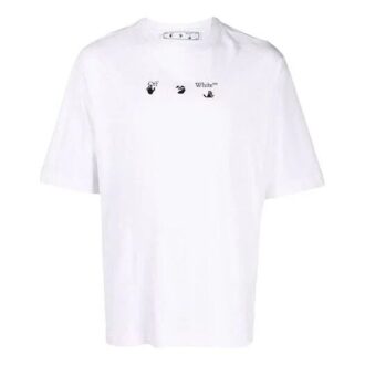 Tricou alb pentru bărbați Off-White FW21 cu logo, guler rotund, pantaloni scurți, croială lejeră