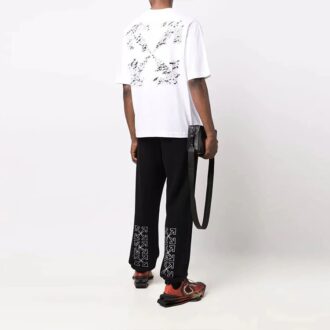 Tricou alb pentru bărbați Off-White FW21 cu logo, guler rotund, pantaloni scurți, croială lejeră