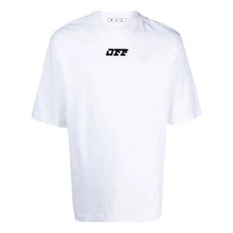Tricou alb pentru bărbați Off-White FW21 cu logo, guler rotund, pantaloni scurți și croială lejeră