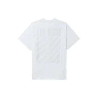 Tricou alb pentru bărbați Off-White FW22, cu guler rotund, mâneci scurte și imprimeu cu dungi pe spate