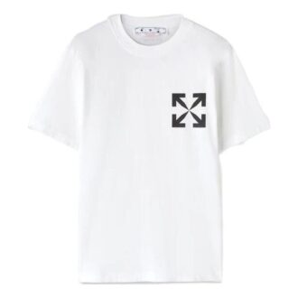 Tricou alb pentru bărbați Off-White FW22, cu guler rotund, mâneci scurte și imprimeu cu săgeți diagonale