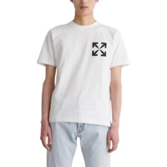 Tricou alb pentru bărbați Off-White FW22, cu guler rotund, mâneci scurte și imprimeu cu săgeți diagonale
