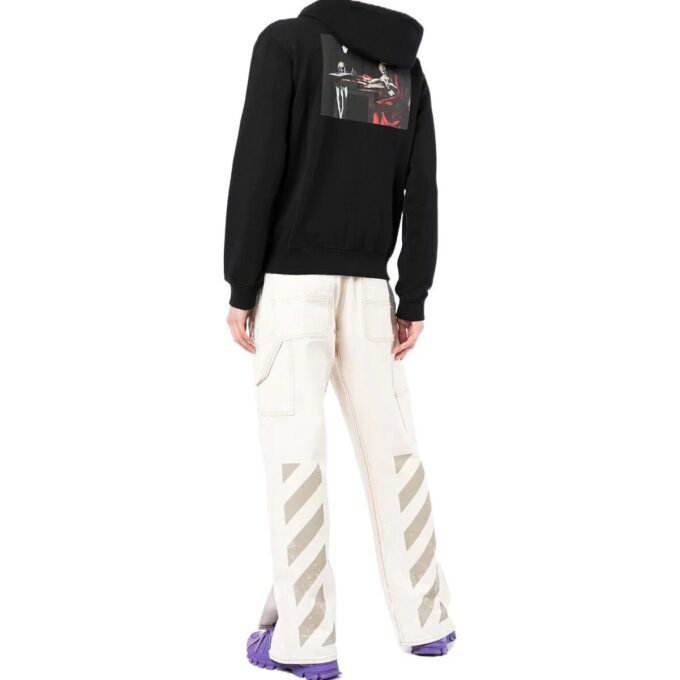 Tricou alb pentru bărbați Off-White SS22 Caravaggio cu fermoar, negru