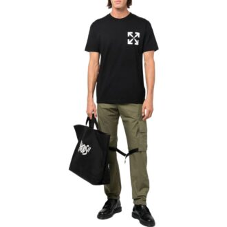 Tricou alb pentru bărbați Off-White SS22, cu guler rotund, mânecă scurtă și logo săgeată, versiune simplă