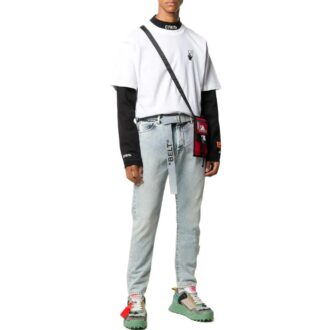 Tricou alb pentru bărbați Off-White SS22 cu imprimeu Arrows, croi lejer, mânecă scurtă