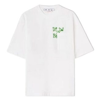 Tricou alb pentru bărbați Off-White SS22 cu mâneci scurte, croială lejeră și imprimeu cu Diagonal Arrow realizat prin vopsire cu spray