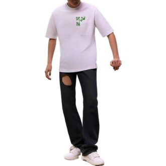 Tricou alb pentru bărbați Off-White SS22 cu mâneci scurte, croială lejeră și imprimeu cu Diagonal Arrow realizat prin vopsire cu spray