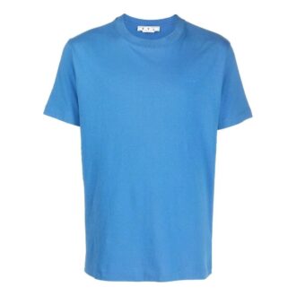 Tricou albastru cu guler rotund și mâneci scurte Off-White pentru bărbați FW22 cu imprimeu logo mare pe spate