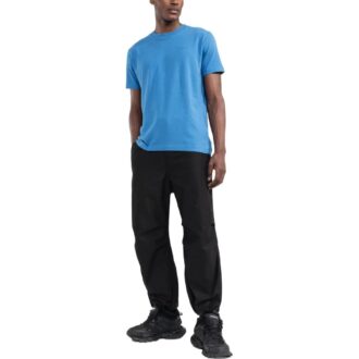 Tricou albastru cu guler rotund și mâneci scurte Off-White pentru bărbați FW22 cu imprimeu logo mare pe spate