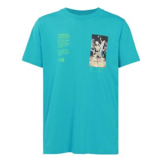 Tricou albastru cu mânecă scurtă Off-White pentru bărbați, cu imprimeu cu personaje scheletice, versiune obișnuită, C/O Virgil Abloh