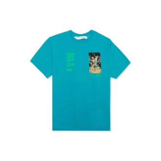 Tricou albastru cu mâneci scurte și croială largă Off-White pentru bărbați, cu imprimeu scheletic, C/O VIRGIL ABLOH