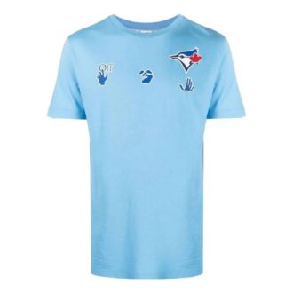 Tricou albastru cu mâneci scurte și imprimeu cu logo Off-White pentru bărbați, colecția SS22