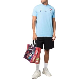 Tricou albastru cu mâneci scurte și imprimeu cu logo Off-White pentru bărbați, colecția SS22