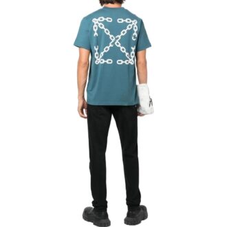 Tricou albastru Off-White pentru bărbați FW22 cu imprimeu săgeată, guler rotund și mâneci scurte, versiune standard
