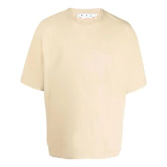 Tricou bej cu guler rotund și mâneci scurte Off-White pentru bărbați
