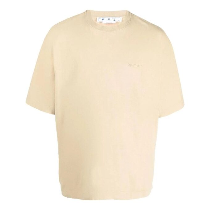 Tricou bej cu guler rotund și mâneci scurte Off-White pentru bărbați