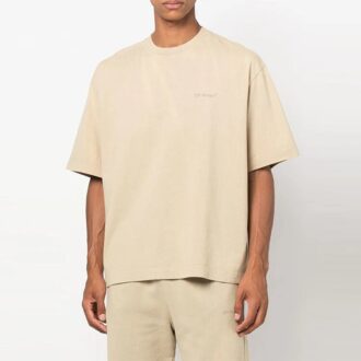 Tricou bej cu guler rotund și mâneci scurte Off-White pentru bărbați