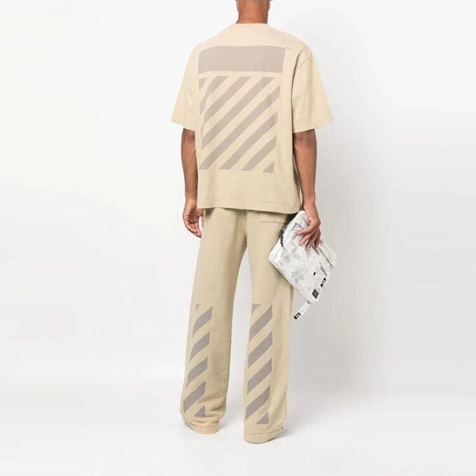 Tricou bej cu guler rotund și mâneci scurte Off-White pentru bărbați