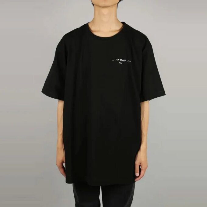 Tricou bărbătesc Off-White c/o Distress negru-gri cu imprimeu 3D de săgeată, mânecă scurtă, croială largă